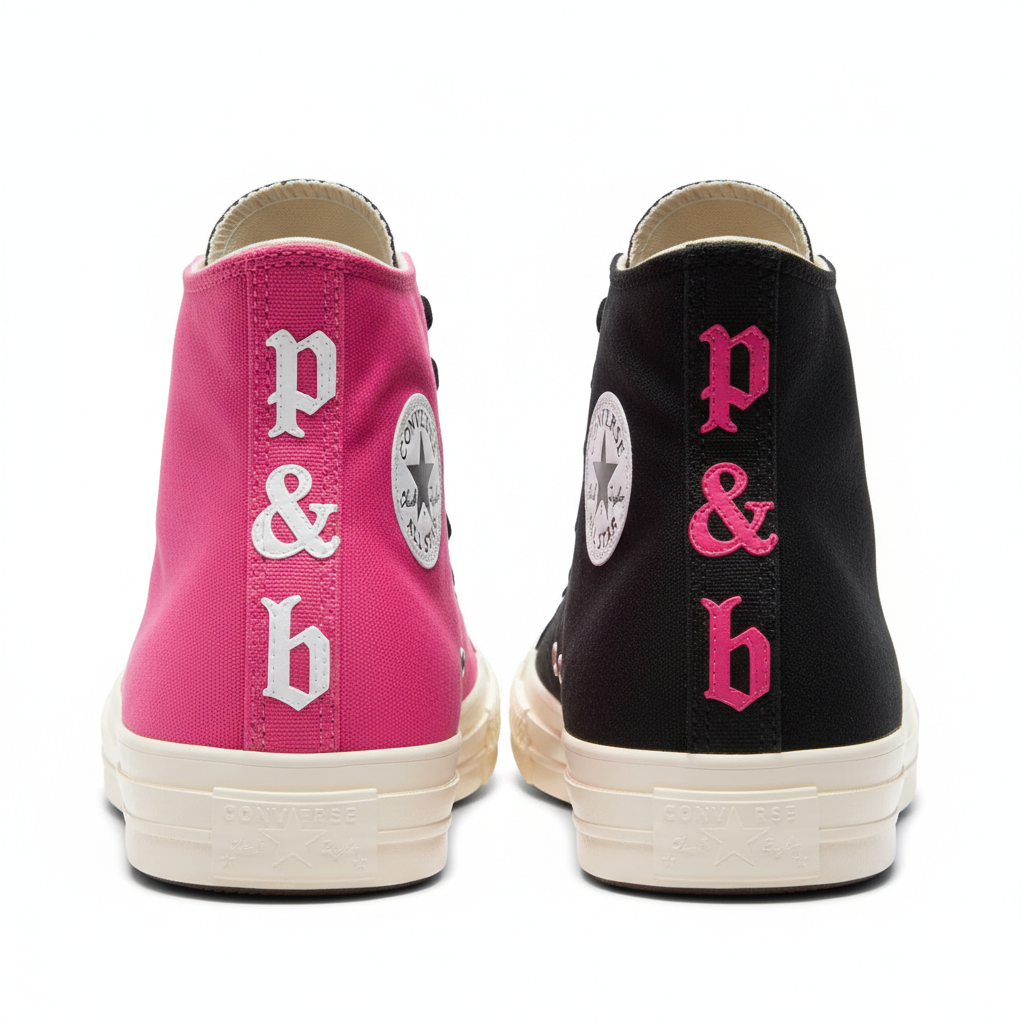 Hot Pink & Black High Tops with Vertical p&b