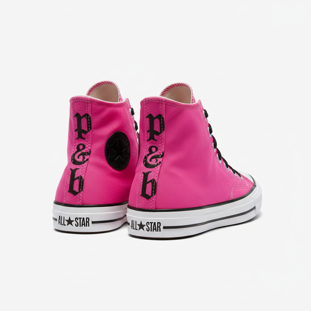 Hot Pink High Tops with Vertical p&b Old English