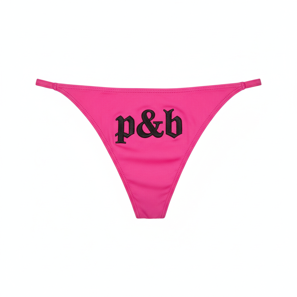 Hot Pink Thong with lowercase p&b Old English
