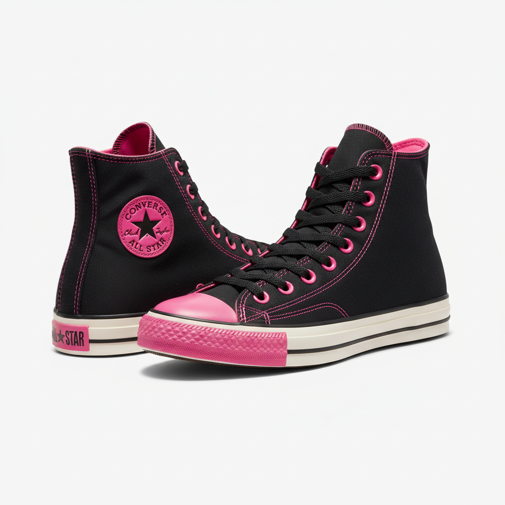 Hot Pink & Black Chuck Taylor All Star High Tops and panties